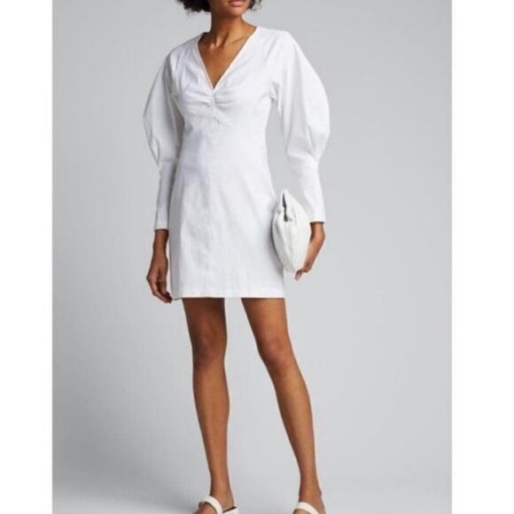 A.L.C. Aila White Long Puff Sleeve Linen Mini Dress Size 8 - Picture 1 of 8